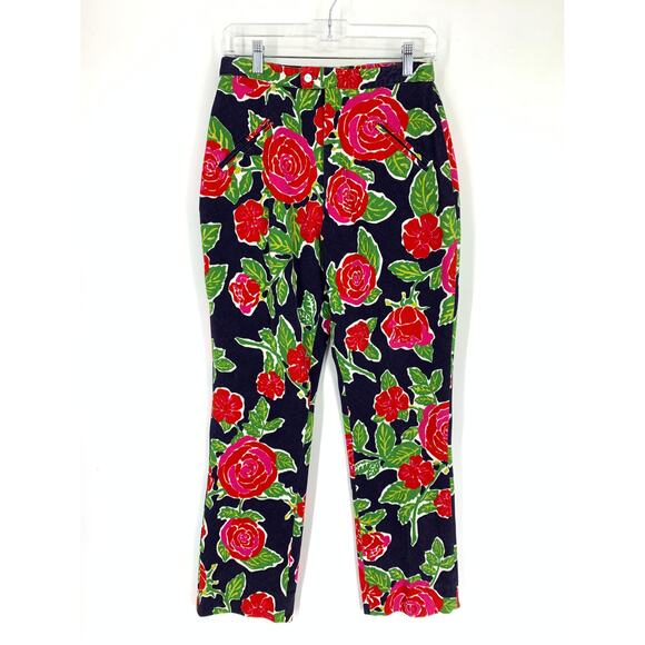 VTG Pants Lilly Pulitzer Women's Sz 28" Floral Print High Rise Corduroy Slim Leg - Picture 1 of 4